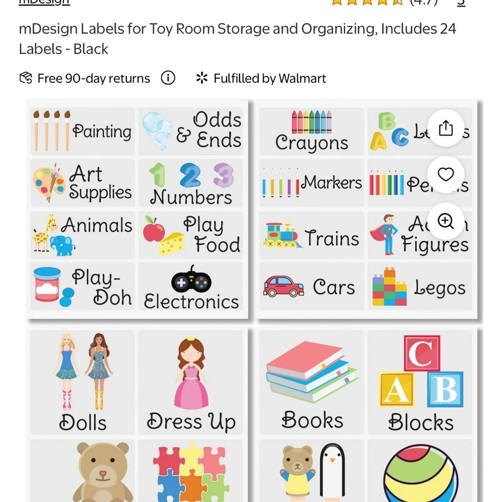 Kids Toy Organizing labels set of 24